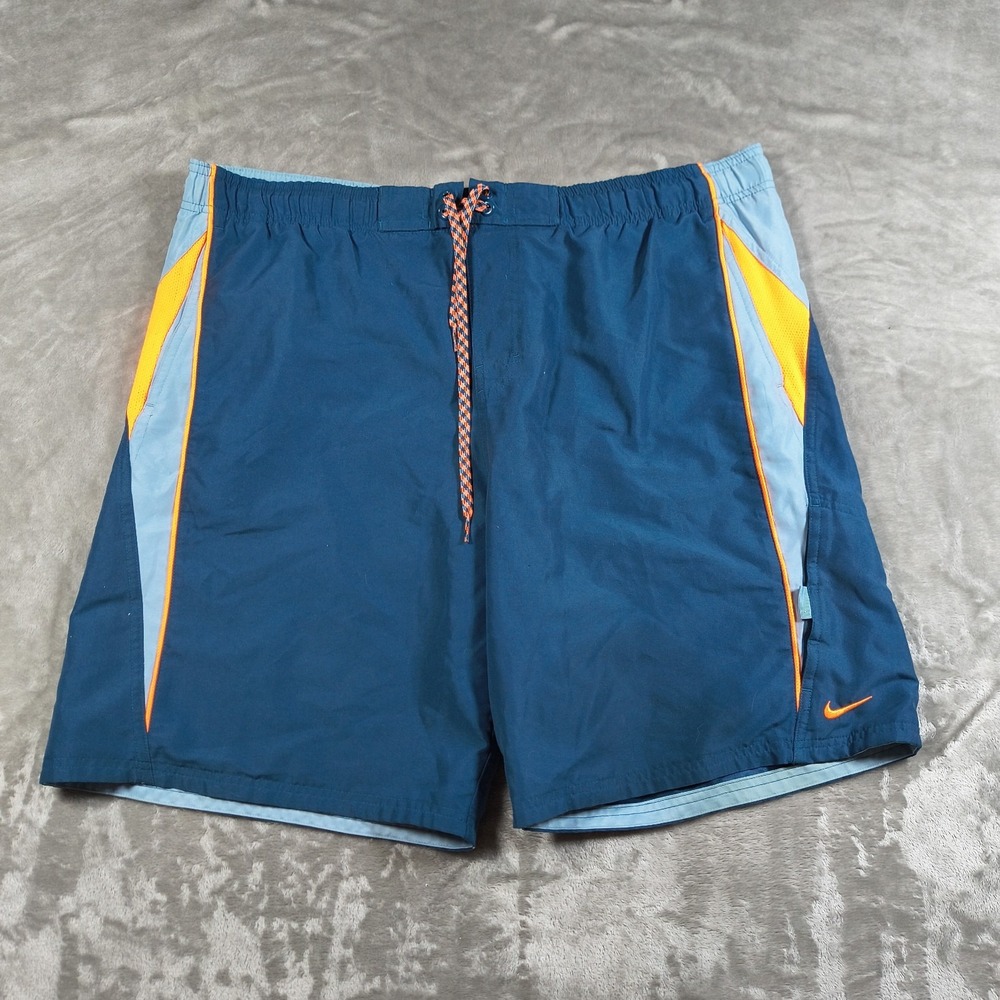 Nike Swim Trunks Mens Large Colorblock Colorful Swoosh Mesh Lined Embroidered